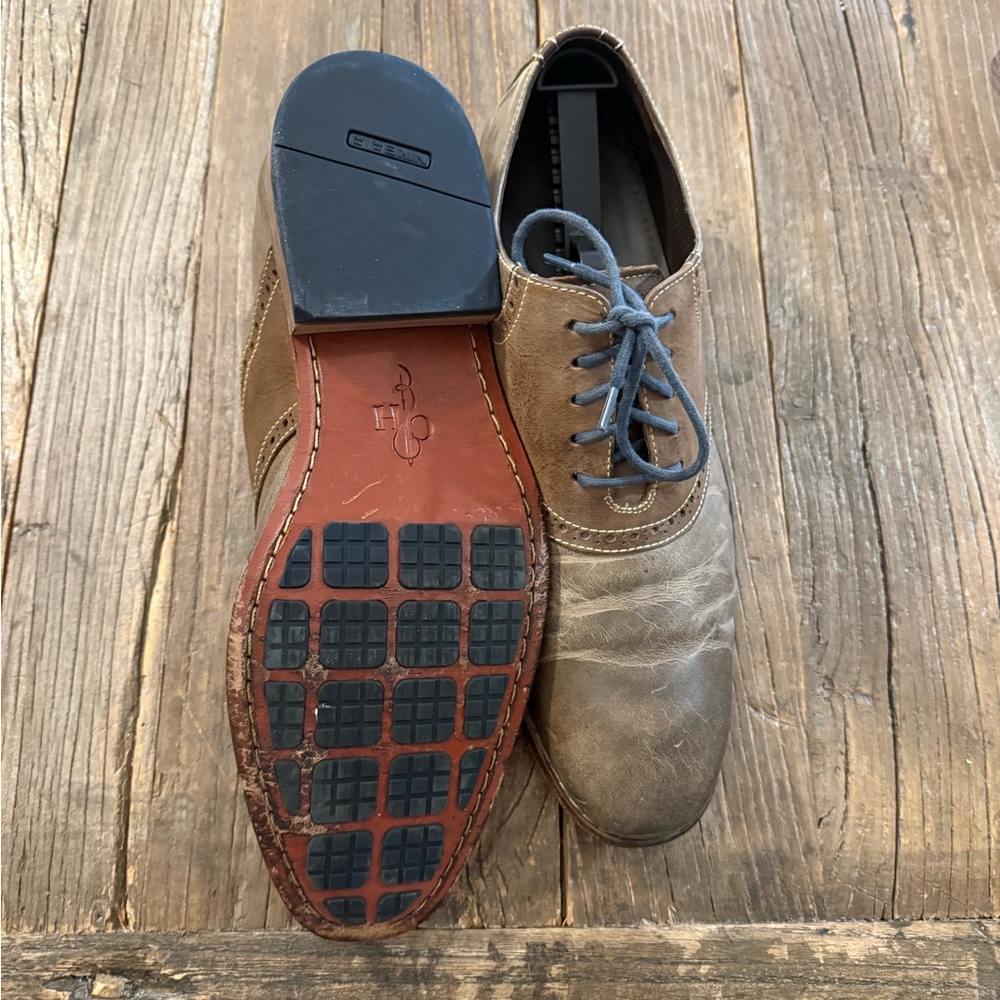 Cole Haan Distressed Saddle Brown Leather Oxfords - Picture 3 of 3
